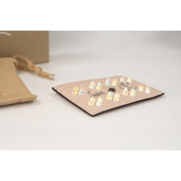 Christian Louboutin Kios Iridescent Studded Pink Leather Card Case Wallet NWT - Picture 8 of 10